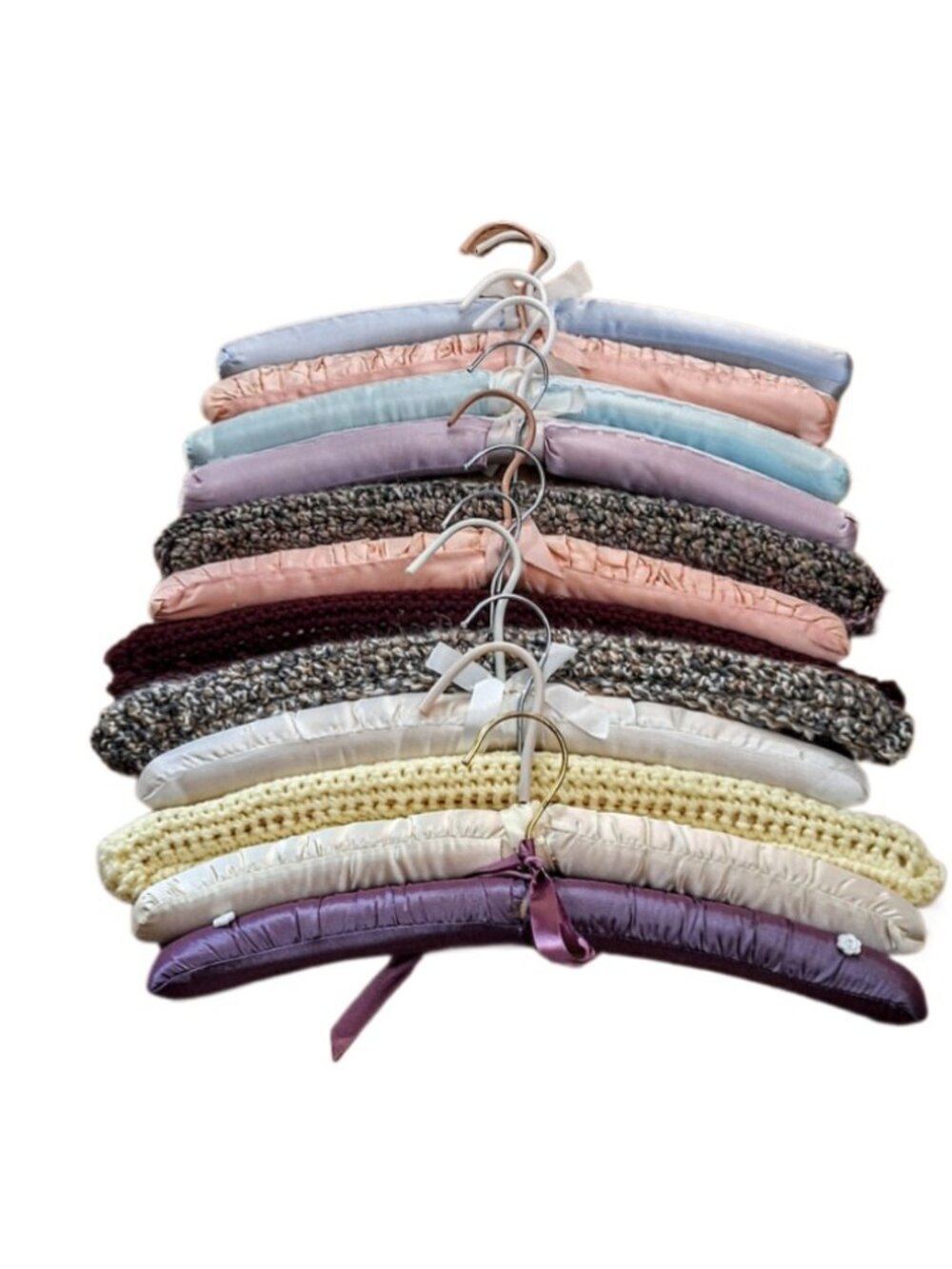 Vintage Lot of 12 Adult Padded Clothes Hangers Satin & Crocheted
